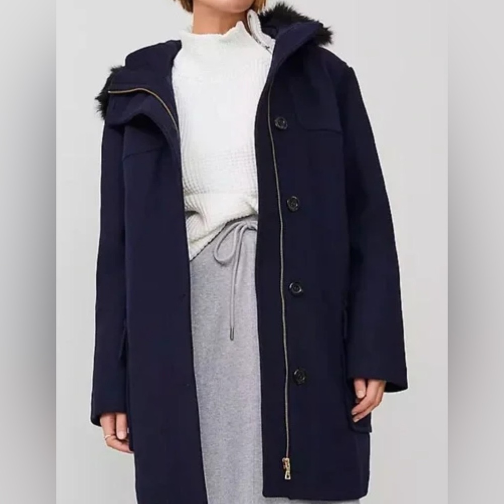 Ann Taylor Faux Fur Trim Duffle Coat